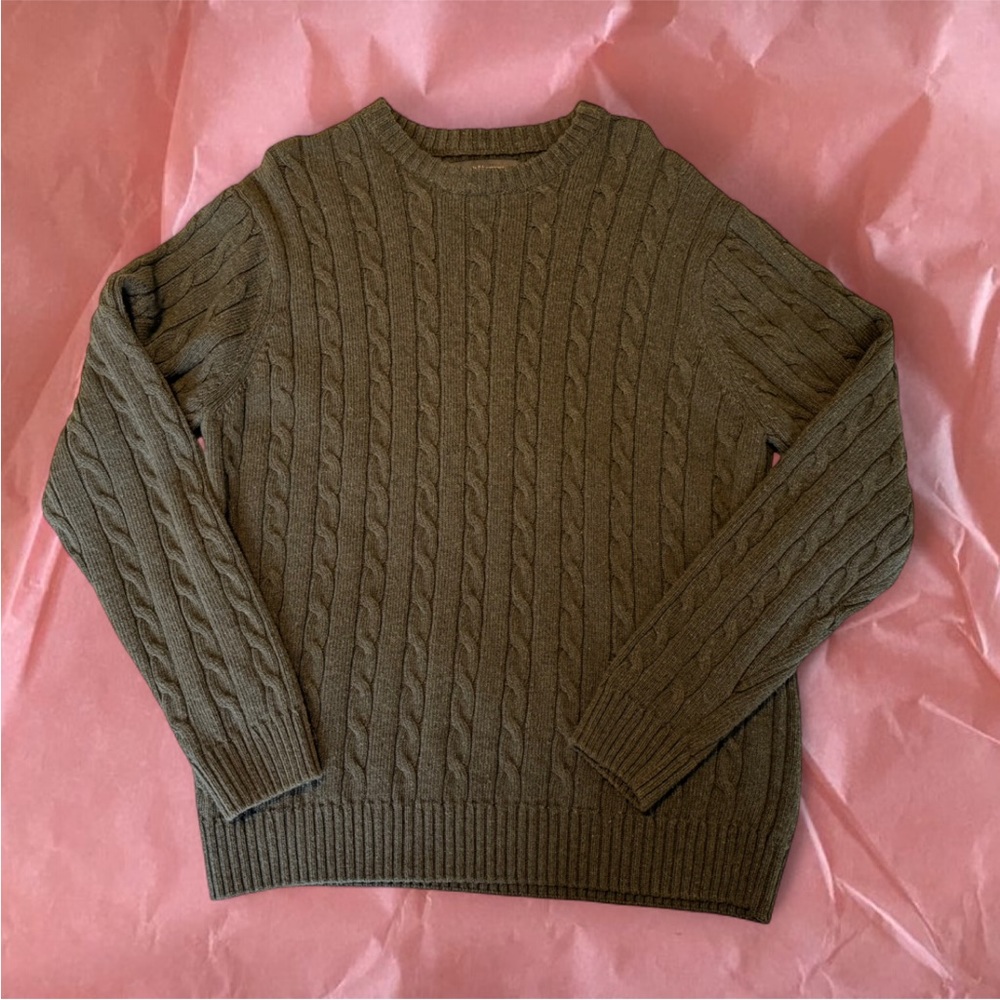 Oversized Olive Cable Knit Crewneck Sweater